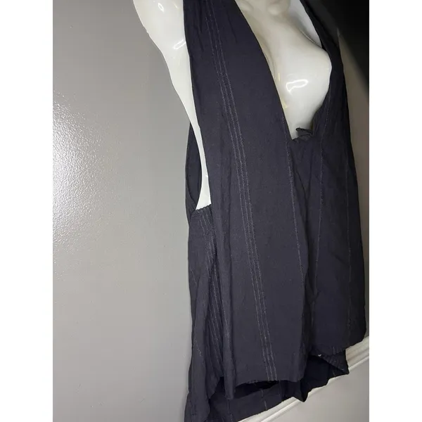 Free People Romper Womens Medium Black Striped Knit V Neck Sleeveless Pockets - Image 3