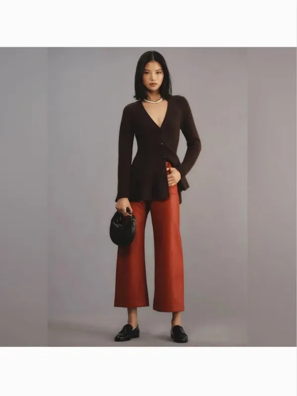 Anthropologie NWOT Maeve The Colette Cropped Vegan Leather Pants – Red - Image 2