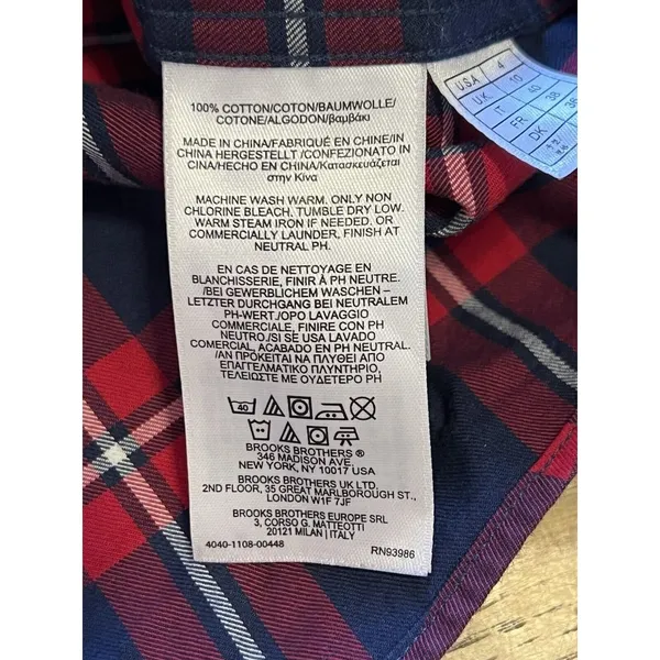 Brooks Brothers Red Fleece Button-down Shirt Women's Size 4 Red Plaid Ruffle‎ - Image 9