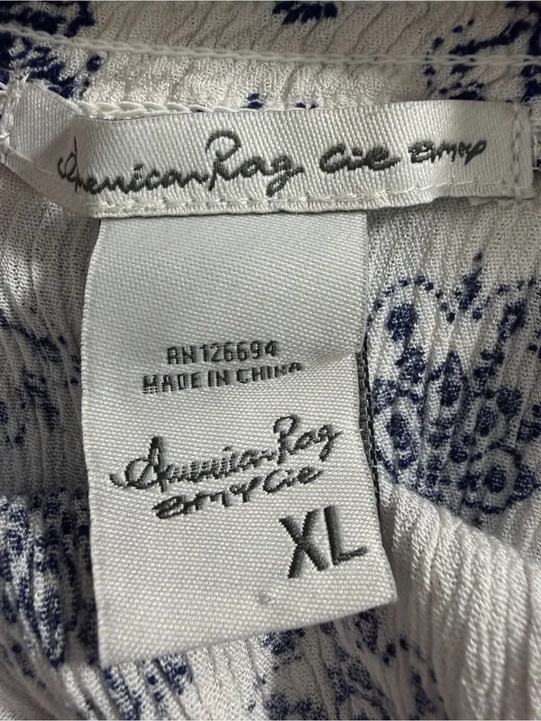 American Rag Cie XL Boho Crochet Floral Maxi Dress Blue Ivory Festival - Image 5