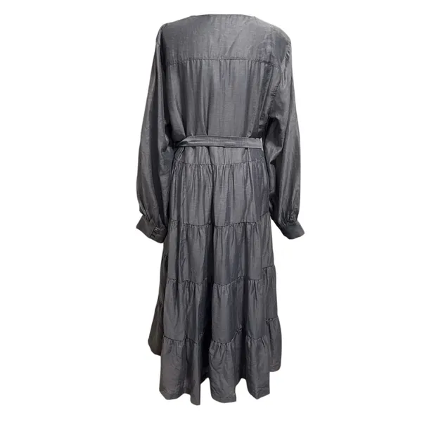 Mare Mare x Anthropologie Size L Agosta Tiered Maxi Dress Slate Gray Blue - Image 4