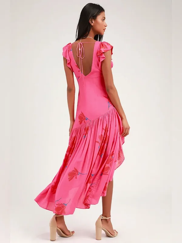 Free People She's a Waterfall Ruffled Maxi Dress - Hibiscus - Image 4