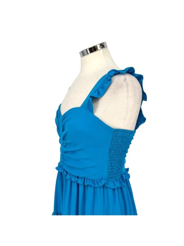 Amanda Uprichard Sweeney Blue Ruffle Tiered Sweetheart Midi Dress Size XS - Image 4