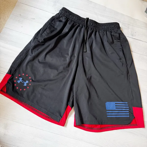 Under Armour Freedom Raid Shorts Black Red Blue Size Medium - Image 7