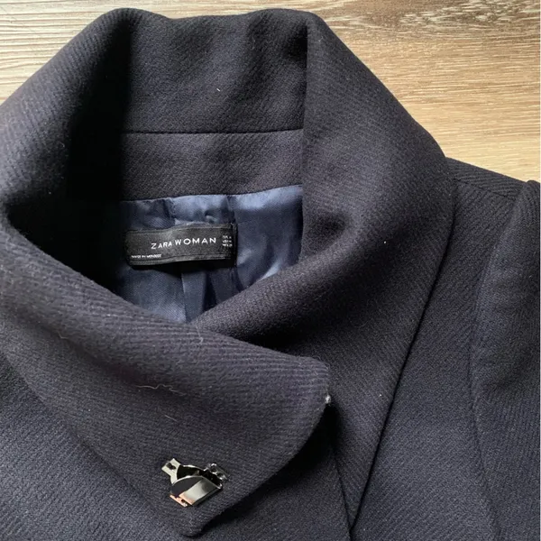 Zara Black Wool Blend Trench Coat with Studded Sleeves M - Image 5