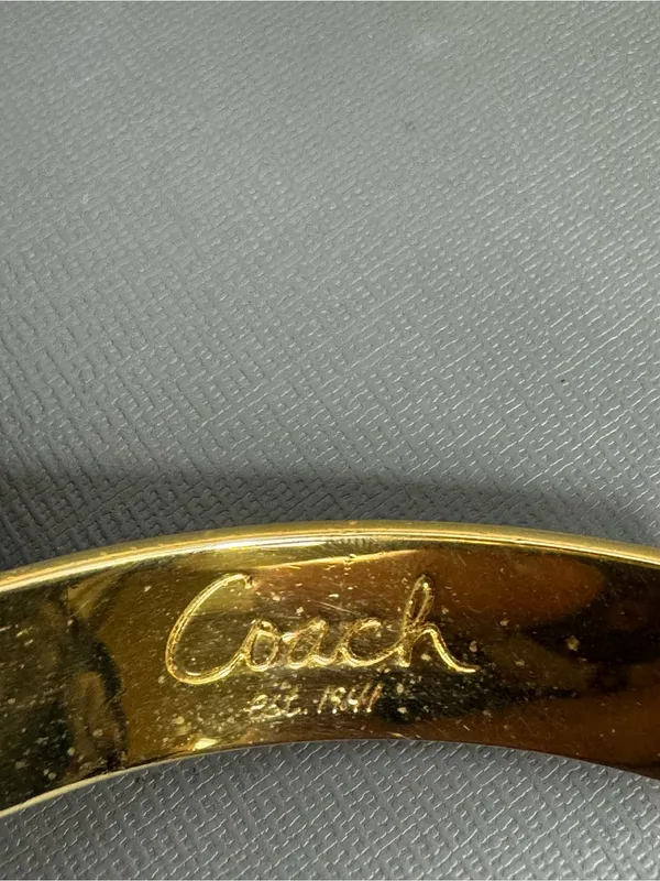 COACH Y2K Legacy Stripe Bangle 1/2" Wide Bracelet Gold Tone Multicolor 7.5" - Image 6