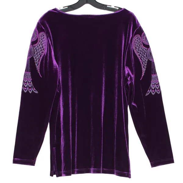 Vintage Bob Mackie Top Velvet Embroidered Angel Wearable Art Purple Stretch L - Image 3
