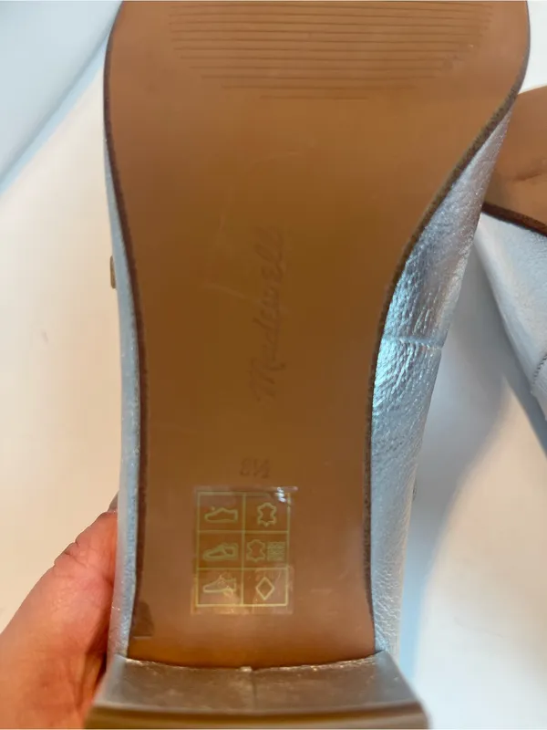 Madewell Silver Metallic Leather Double Strap Nettie Heeled Mary Jane Shoes 8.5 - Image 8
