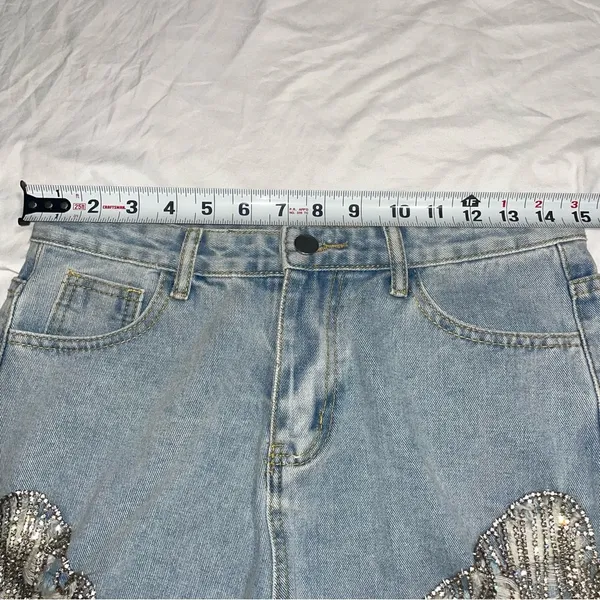 La’ Ros Rhinestone Fringe Cutoff Denim Jean Shorts - Image 3