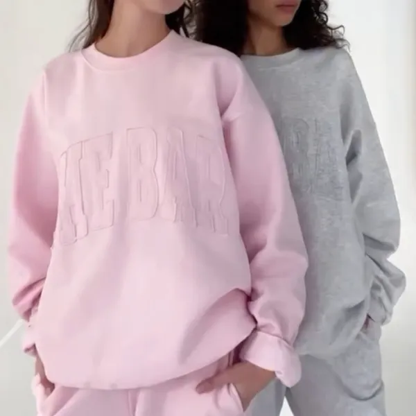 The Bar | SOLD OUT‎ Varsity Crewneck Cotton Sweatshirt in Blush / Pink - Image 2