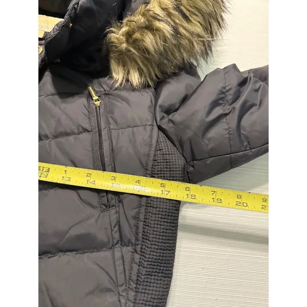 Michael Kors Womens Black Down Puffer Coat Faux Fur Hood‎ Parka XS Long Jacket - Image 3