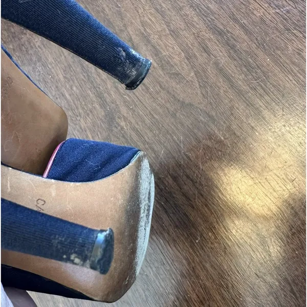 Casadei Vintage Navy Silk Slingback Heels Pink Leather Piping Women’s Size 9 - Image 6