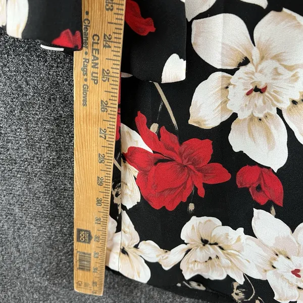CeCe Womens Floral Mini Dress Size 12 Black Beige Red Long Bell Sleeve Lined - Image 9