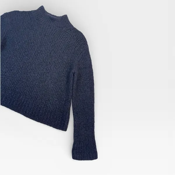 Vince Navy Blue Wool Cashmere Turtleneck Boucle Knit Sweater Small - Image 4