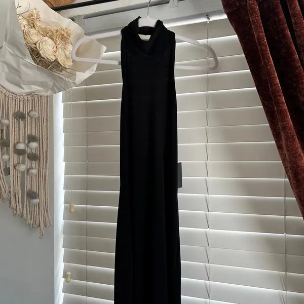 Norma Kamali Black Halter Turtle Side Slit Gown Maxi dress small nwt formal - Image 2