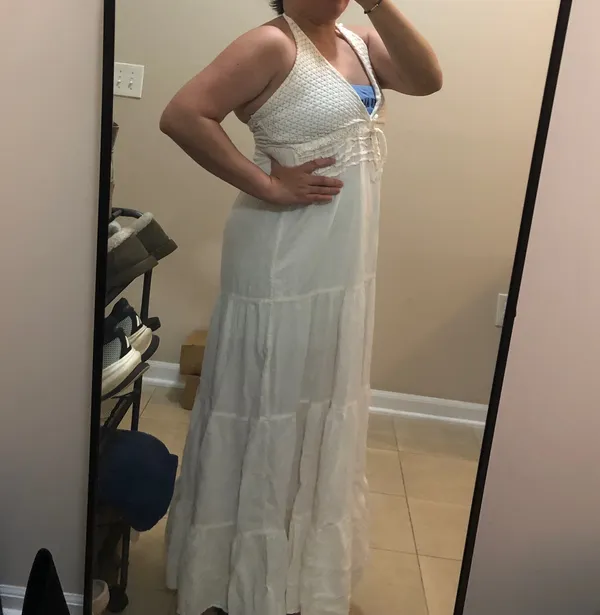 Elegant White Maxi Halter Natural Cotton Dress - Image 9