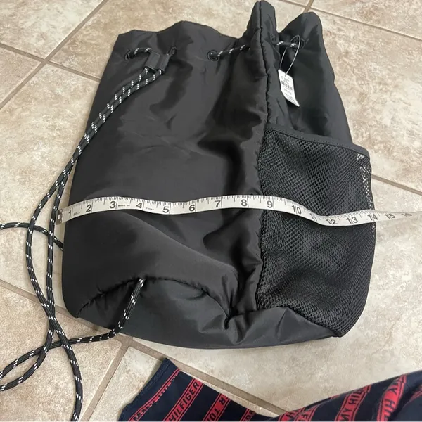 Pink By Victoria's Secret Black Drawstring Backpack Bag Outter Mesh Pockets NWT - Image 8