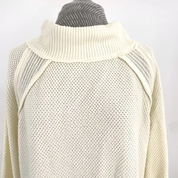 Free People Cream Oversized Fall Knit Sweater Boho Comfort Waffle Top Size M NEW - Image 3