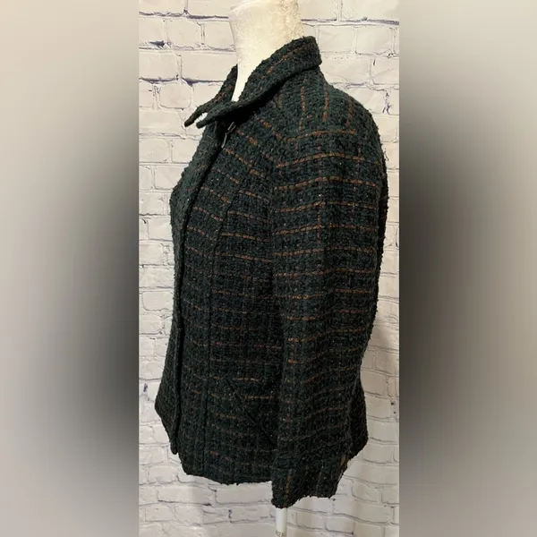 Coldwater Creek teal green boucle tweed jacket bronze metallic threads size 12 - Image 4