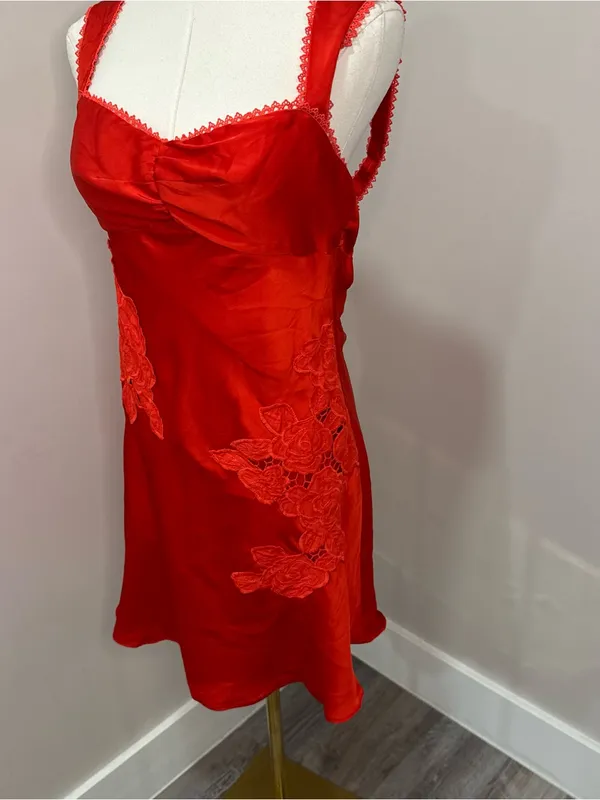 Red Hello Molly EXOTIC FLAIR SATIN MINI‎ DRESS RED Large Size 8 - Image 2