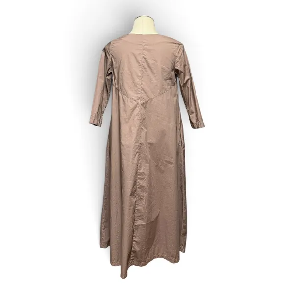 Neirami Made in Italy Cotton Poplin 3/4 Sleeve Midi Dress Tortora Brown Small - Image 4