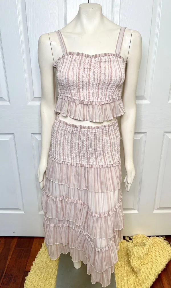 Red Dress Boutique Lavender Stripe Two Piece Smocked Set w/ Tiered Ruffle Skirt - Image 12