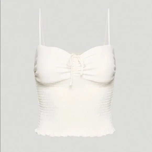Aritzia Wilfred Ballet Camisole Top White Shirred Smocked Chiffon‎ Size XS Tank - Image 2