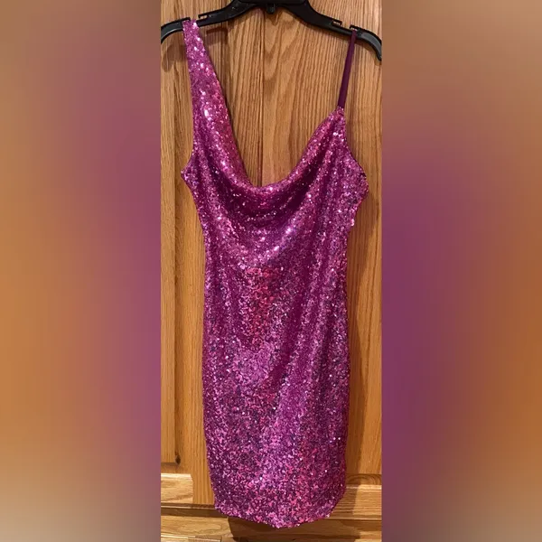 Hello Molly Citadel Skies Cowl Neck Deep Open Back Sequin Mini Dress Pink Size 2 - Image 10