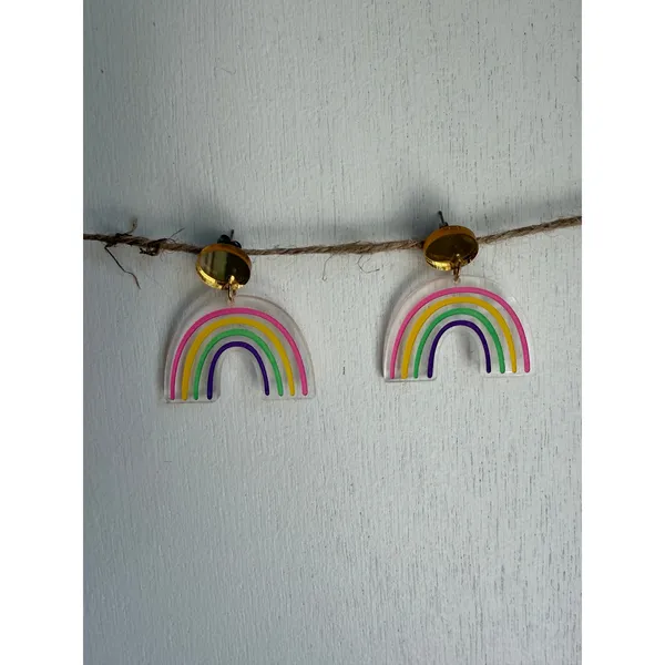 Rainbow Acrylic Dangle Earrings Pastel Pride Statement Earrings - Image 4