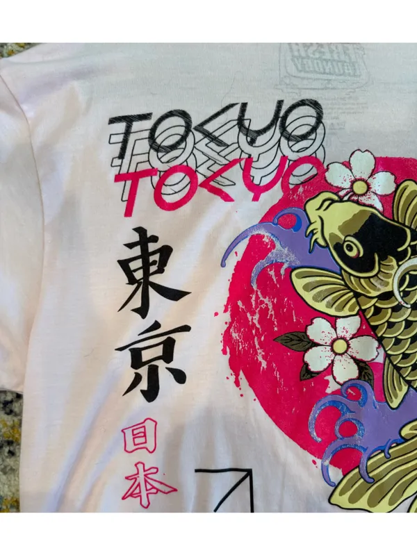 t/o White Tee with Pink Tokyo Graphic and Black Text - Image 6