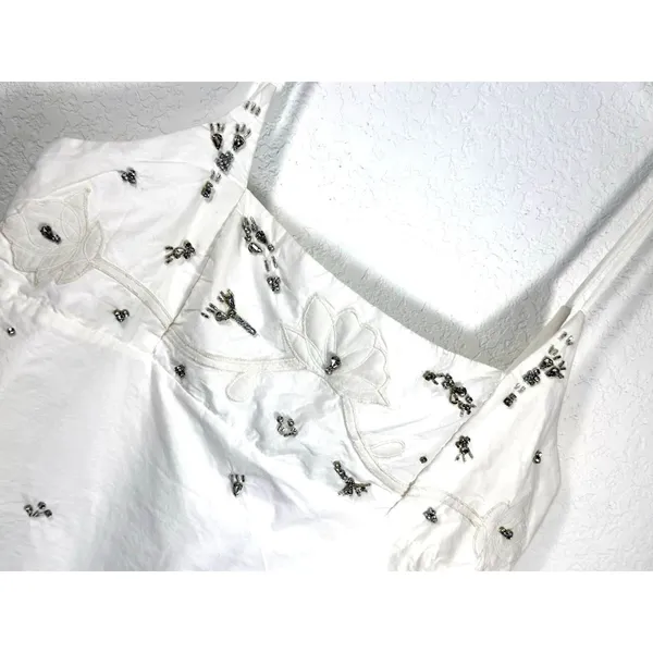 ZARA White Embellished Cami Top XL Rhinestone Beaded Floral Tank NWOT Capsule - Image 2