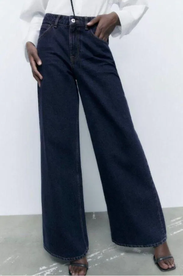 ZARA Dark Wash High Rise Wide Leg Jeans - Image 3