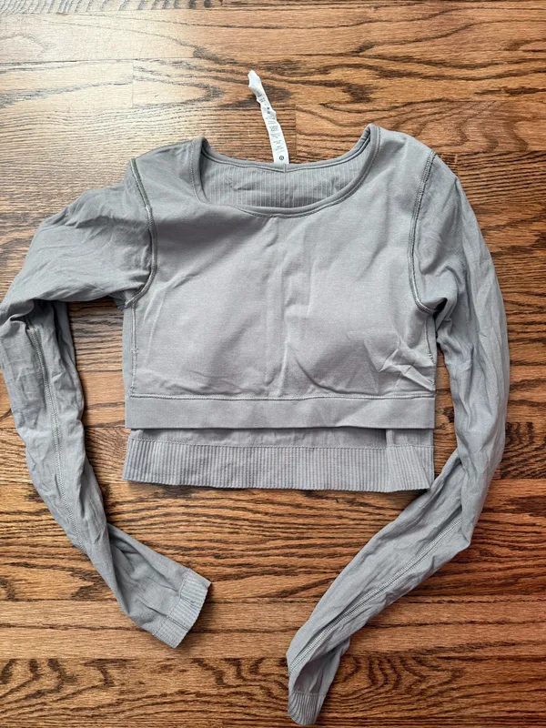 Grey Lululemon Long Cropped Long Sleeve - Image 3