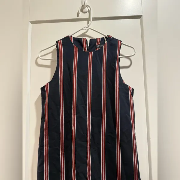 Zara Trafaluc Navy and Red Striped Mini Dress‎ Size Small - Image 4