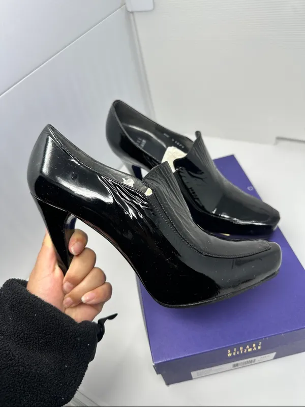 Stuart Weitzman Black Patent‎ Leather Loafer Pumps Size 8.5 - Image 3