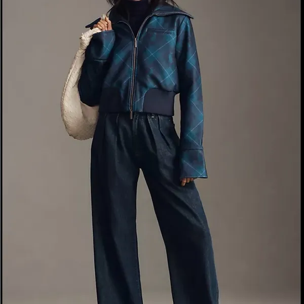 Maeve Blue Bomber Jacket with Structured Design - Image 4