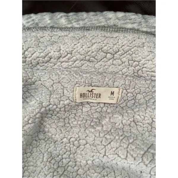 Hollister Gray Sherpa Lined Coat Womens Medium Funnel Neck Button Front Jacket - Image 10