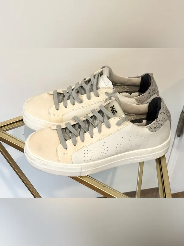 Women's P448 Thea Platform Leather Low Top Sneakers size 39 (9) white grey tan - Image 4