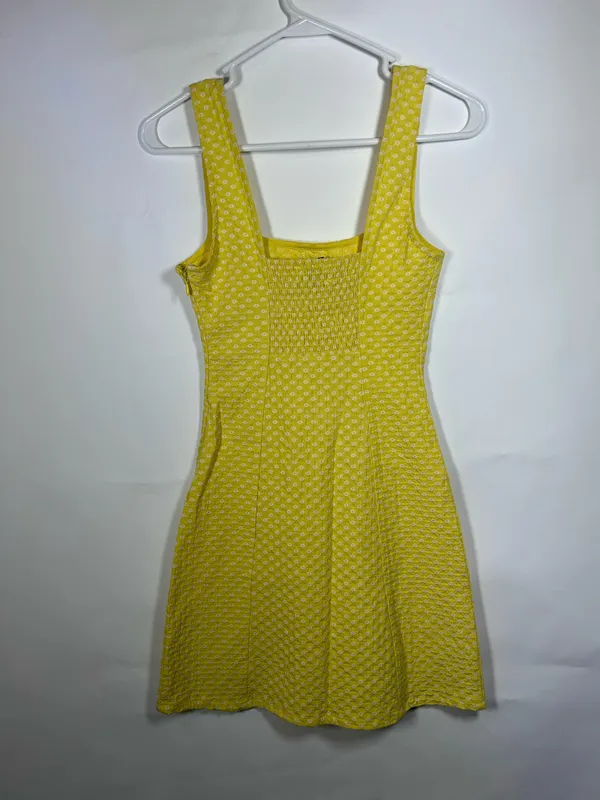 Urban Outfitters Yellow White Floral Textured Square Neck Mini Dress XS - Image 2