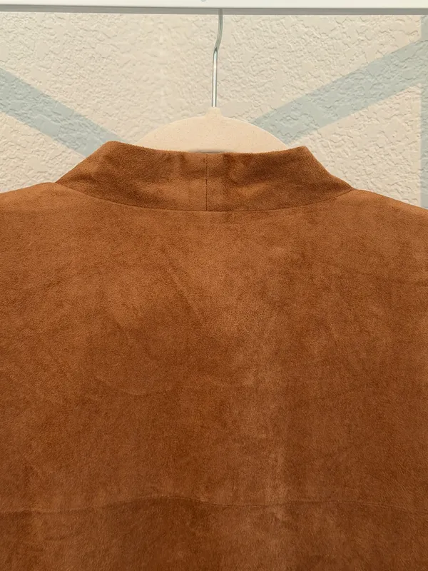 Chico’s Brown Faux Suede Fringe Jacket Size 2 Western Boho Open Front - Image 5