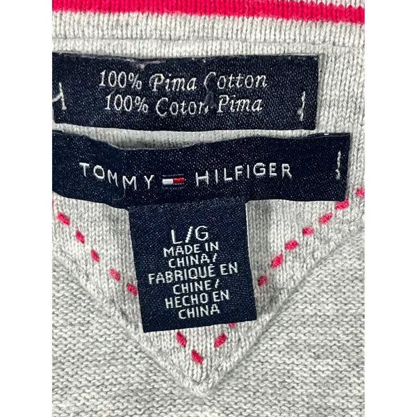 Tommy Hilfiger Argyle V-Neck Sweater Women L Grey Blue 100% Pima Cotton Golf‎ - Image 7
