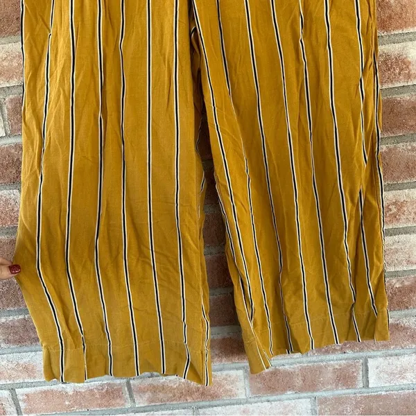 Abercrombie Fitch Wide Leg Elastic Cropped Pants Striped Yellow Women’s Large - Image 3