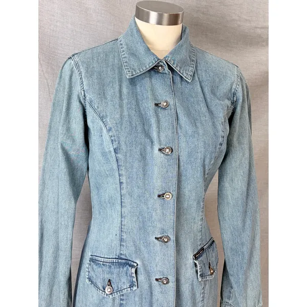 Vintage Guess Jeans USA Y2K Denim‎ Mini Dress Distressed Shacket 7 AS IS - Image 2