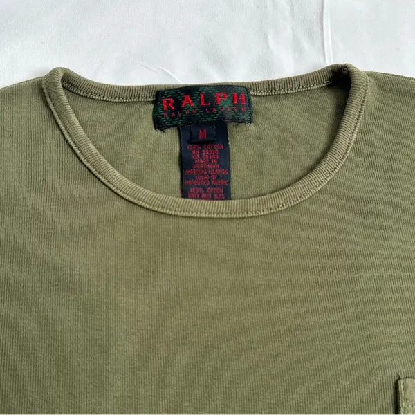 Ralph Lauren Vintage 90s Cropped Logo Pocket Tee - Olive - M - Image 7
