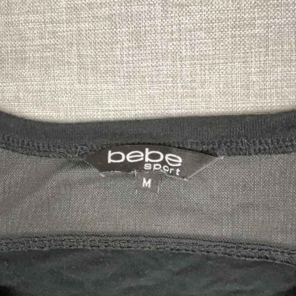 Bebe Sport T-Shirt Womens M Black V-Neck Short Sleeve Sheer Jersey Logo Top - Image 3