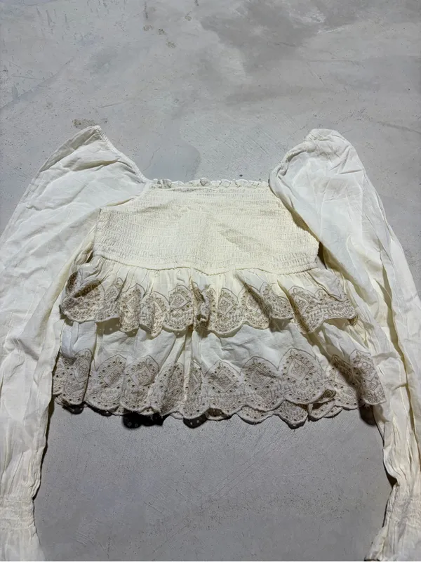 American Eagle Women’s Ivory Lace Tiered Peasant Top XS boho - Image 6
