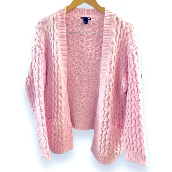 H&M Oversized Cable Knit Cardigan Bubblegum Pink Size XS - Image 2