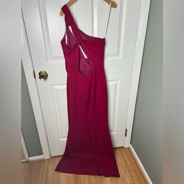Katie May Pink One Shoulder Cut Out Back Edgy Maxi Dress Magenta Pink Medium - Image 6