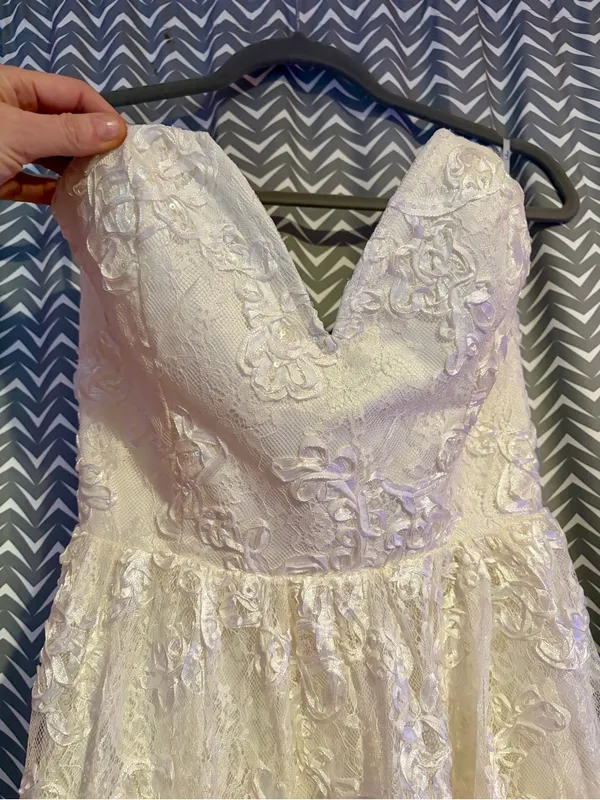 NWT LULUS | Galena Ivory Lace Applique Strapless Midi Dress, S - Image 4
