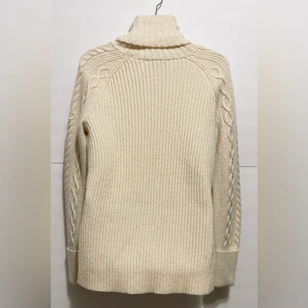 Madewell Cable Knit Cream Turtleneck Sweater - Image 4